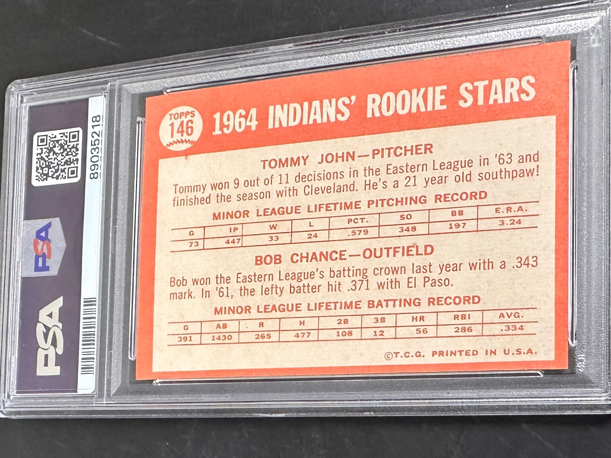 1964 Topps #146 Tommy John rookie SGC 8