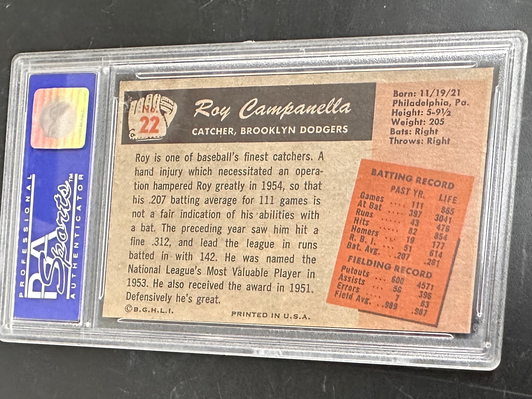 1955 Bowman #22 Roy Campanella PSA 7 Nr Mint