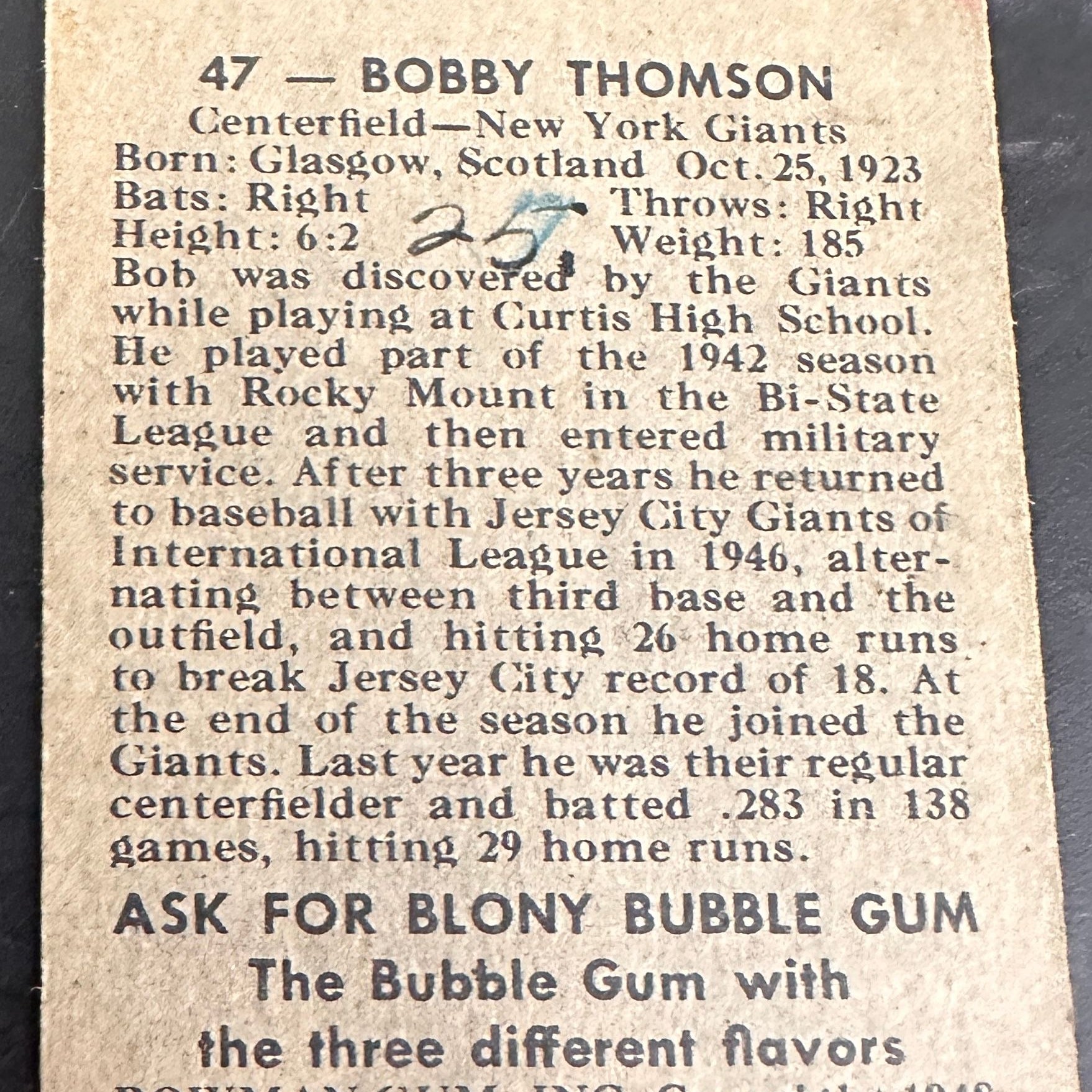 1948 Bowman #47 Bobby Thomson rookie Pen