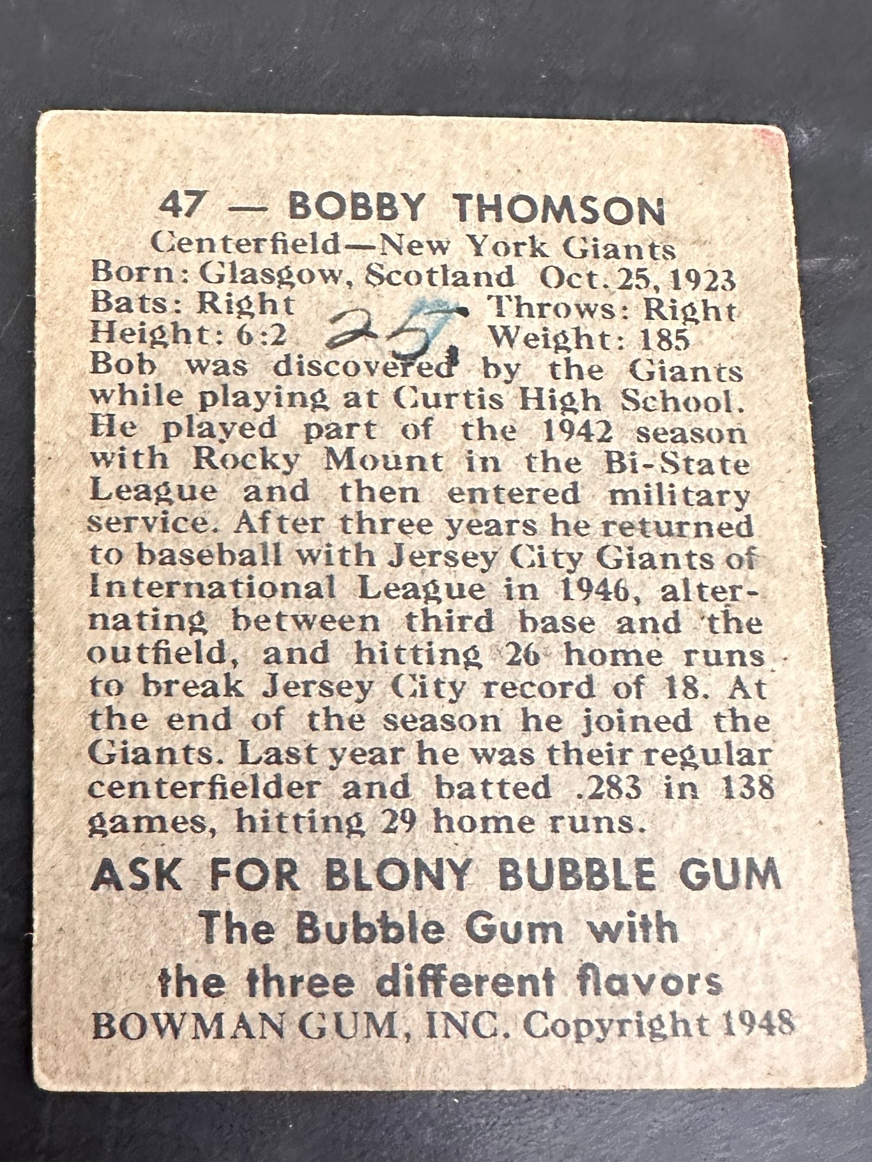 1948 Bowman #47 Bobby Thomson rookie Pen
