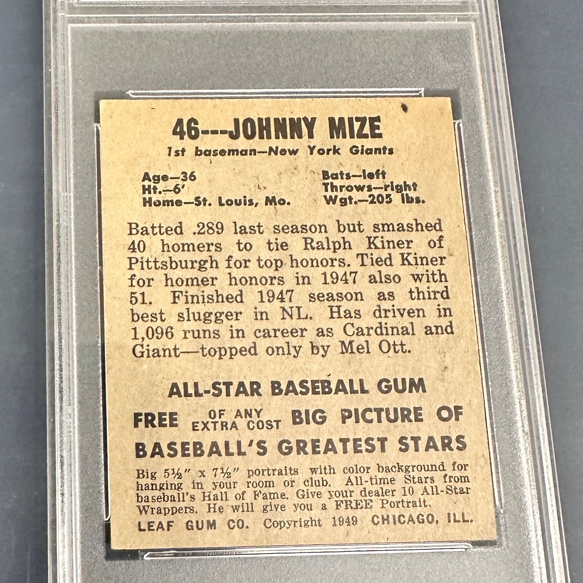 1948 Leaf #46 Johnny Mize PSA 6