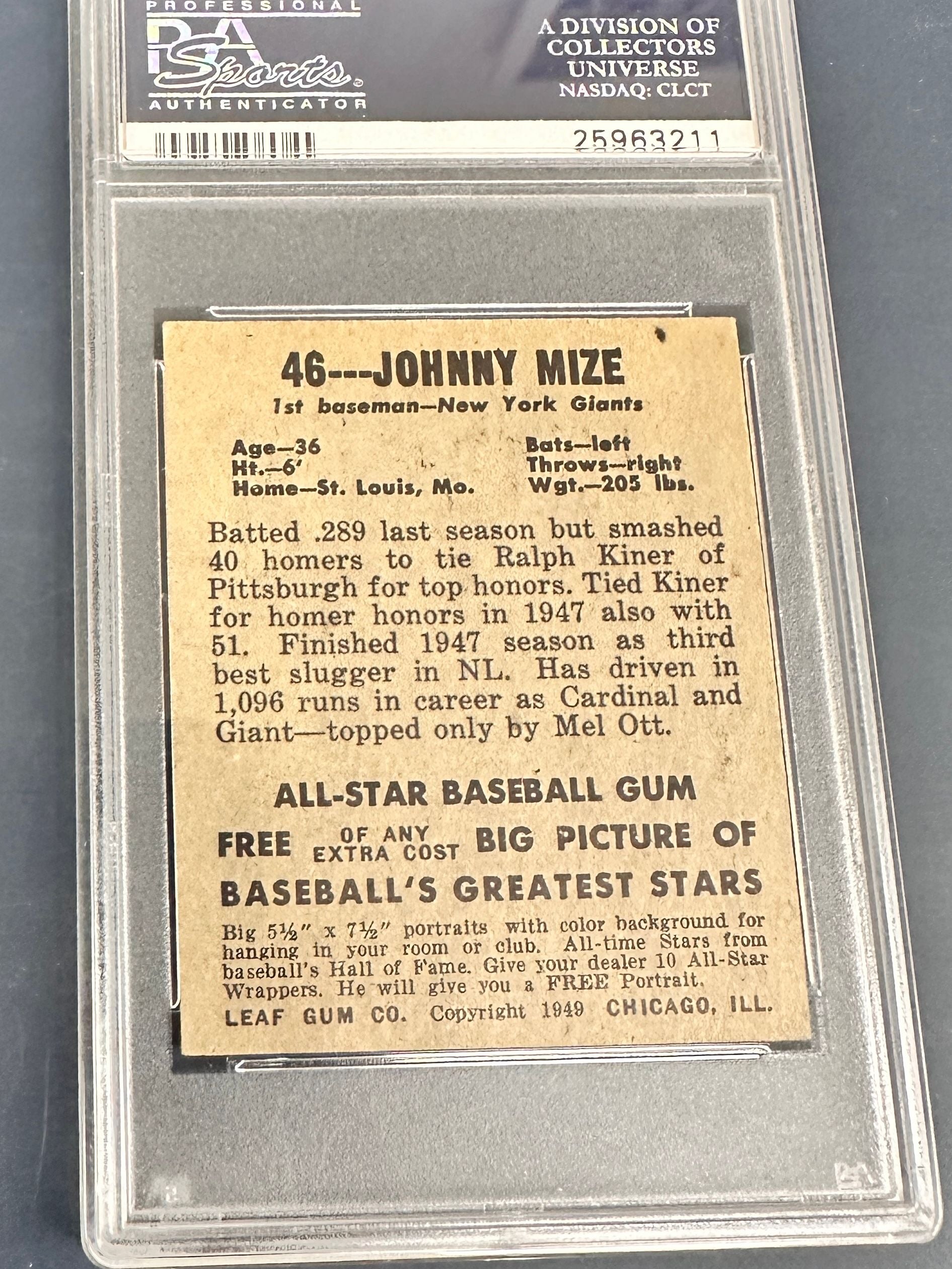1948 Leaf #46 Johnny Mize PSA 6