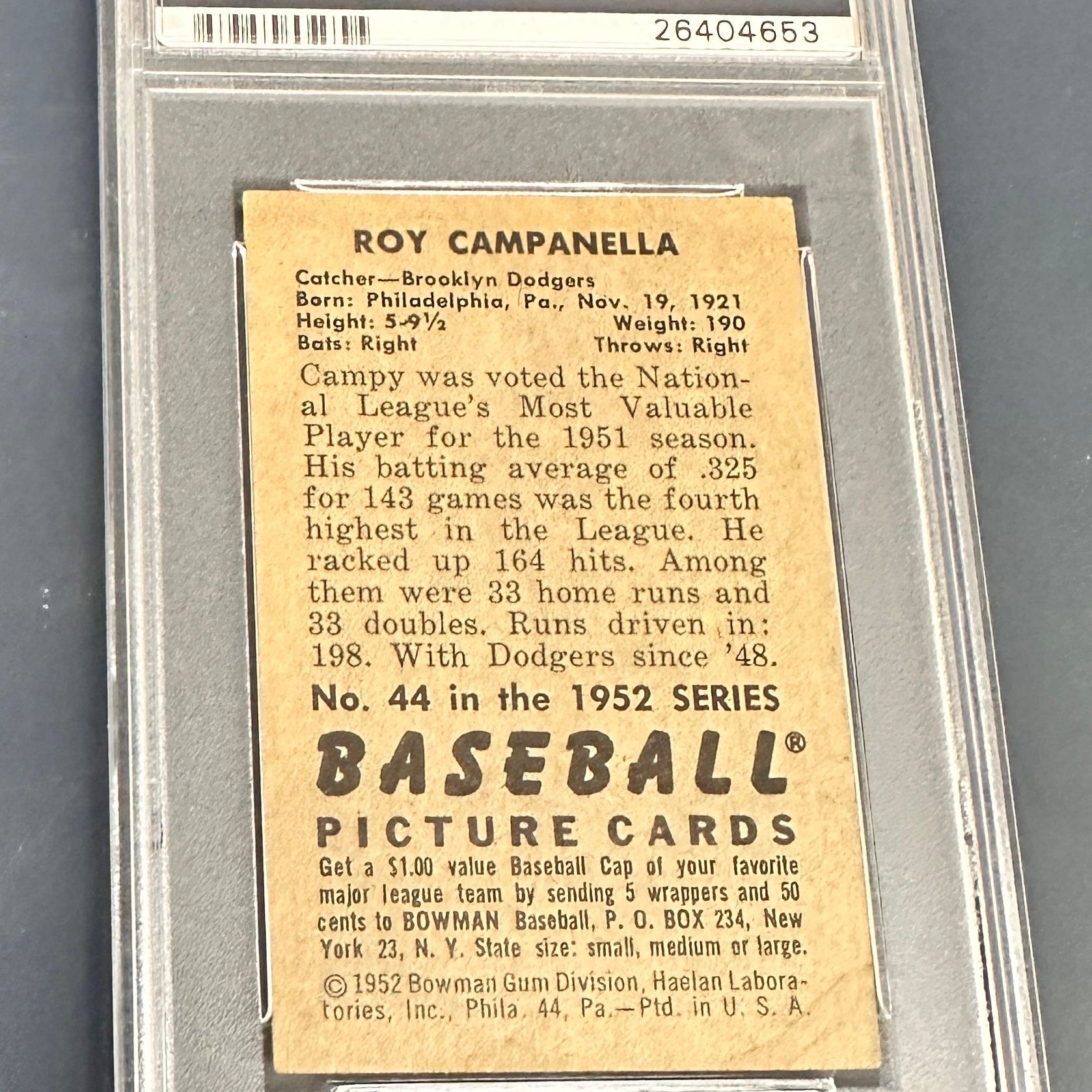 1952 Bowman #44 Roy Campanella PSA 5