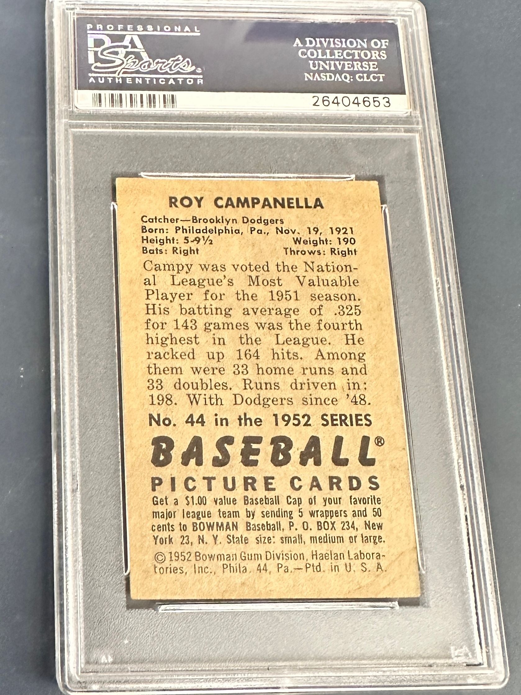 1952 Bowman #44 Roy Campanella PSA 5