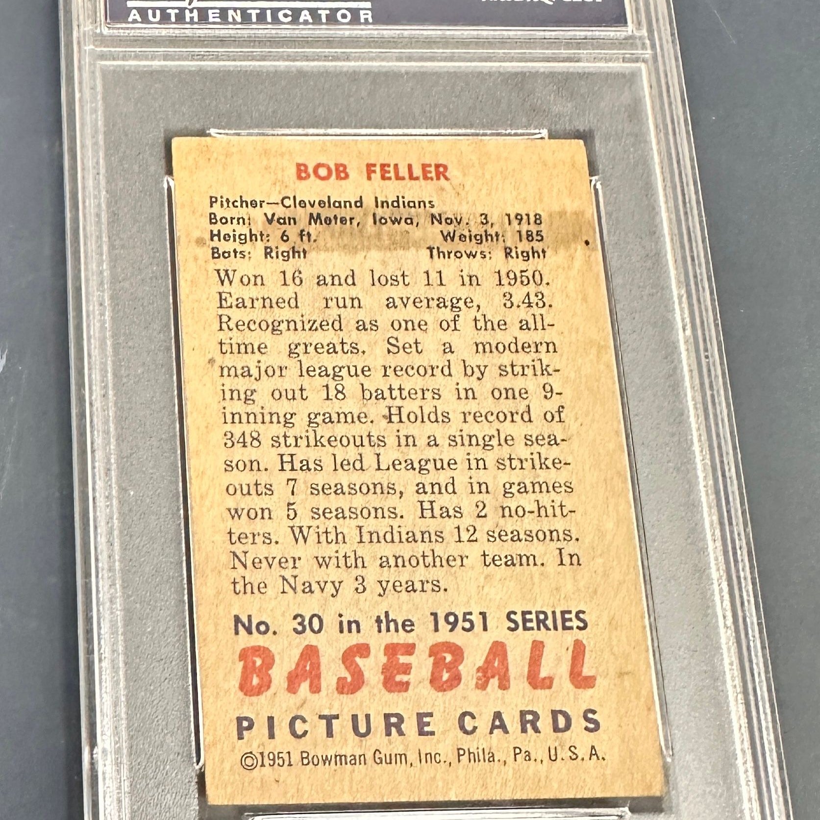 1952 Bowman #30 Bob Feller PSA 6