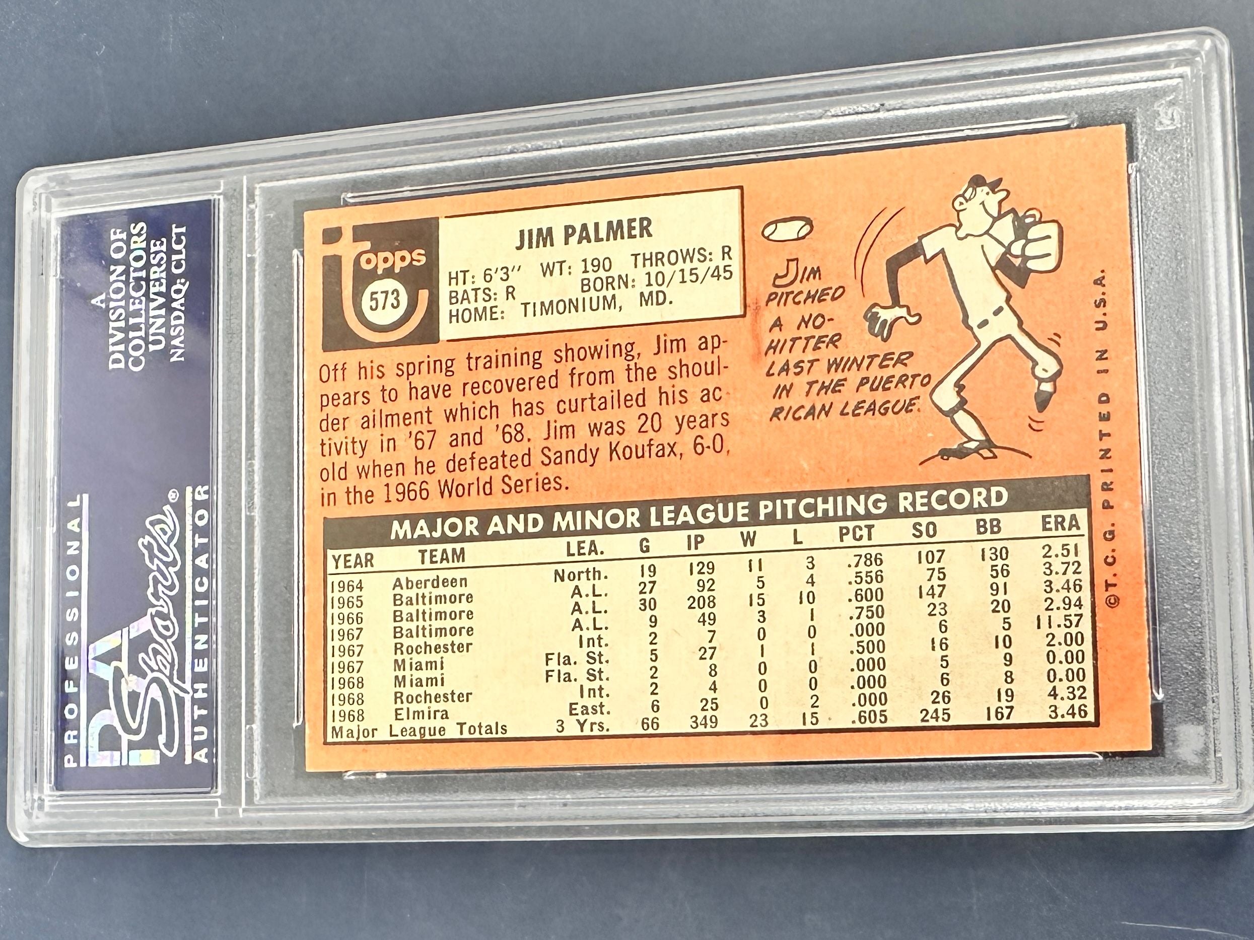 1969 Topps #573 Jim Palmer PSA 8