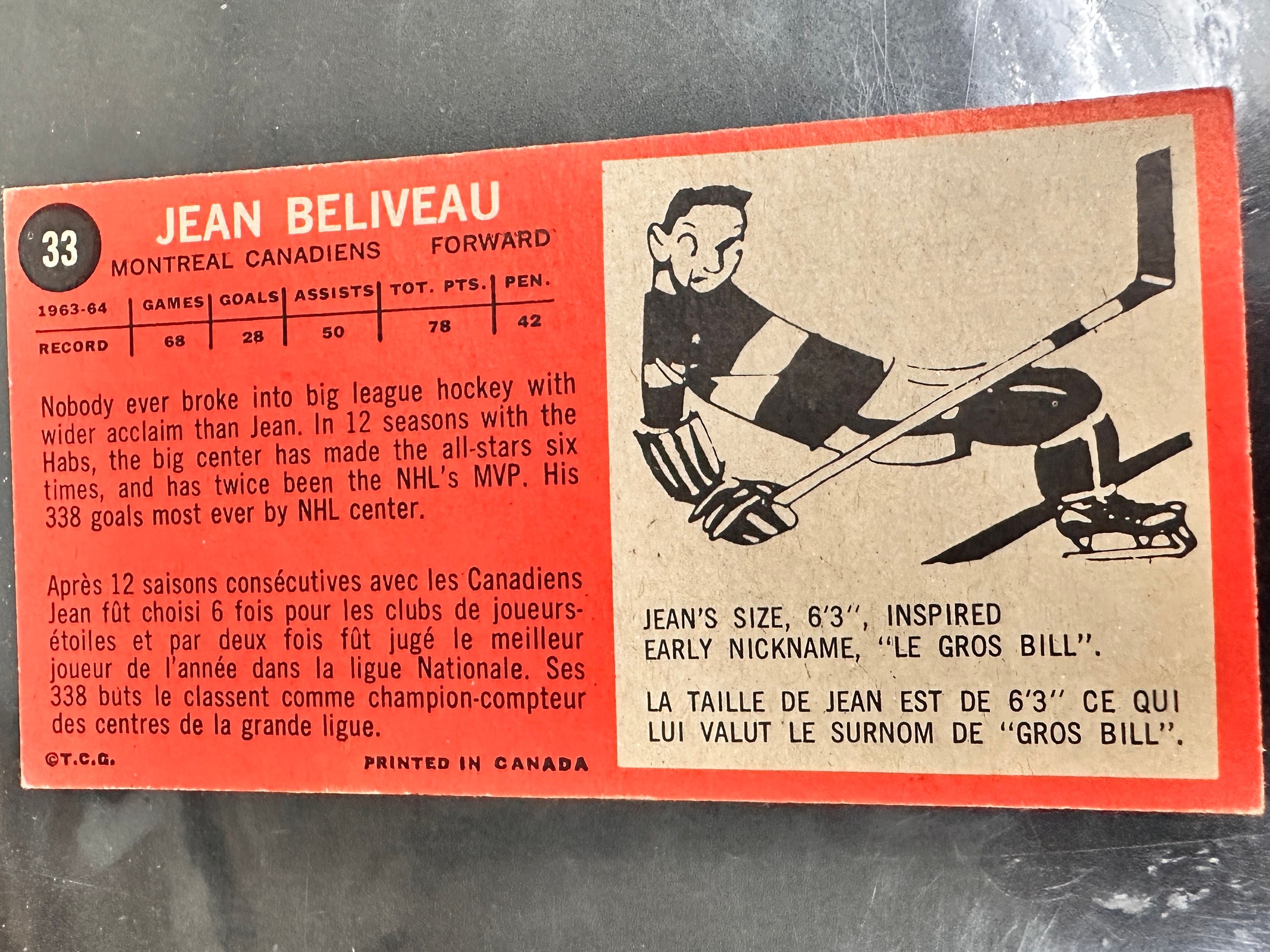 1964/65 Topps #33 Jean Beliveau SP Ex/Mint