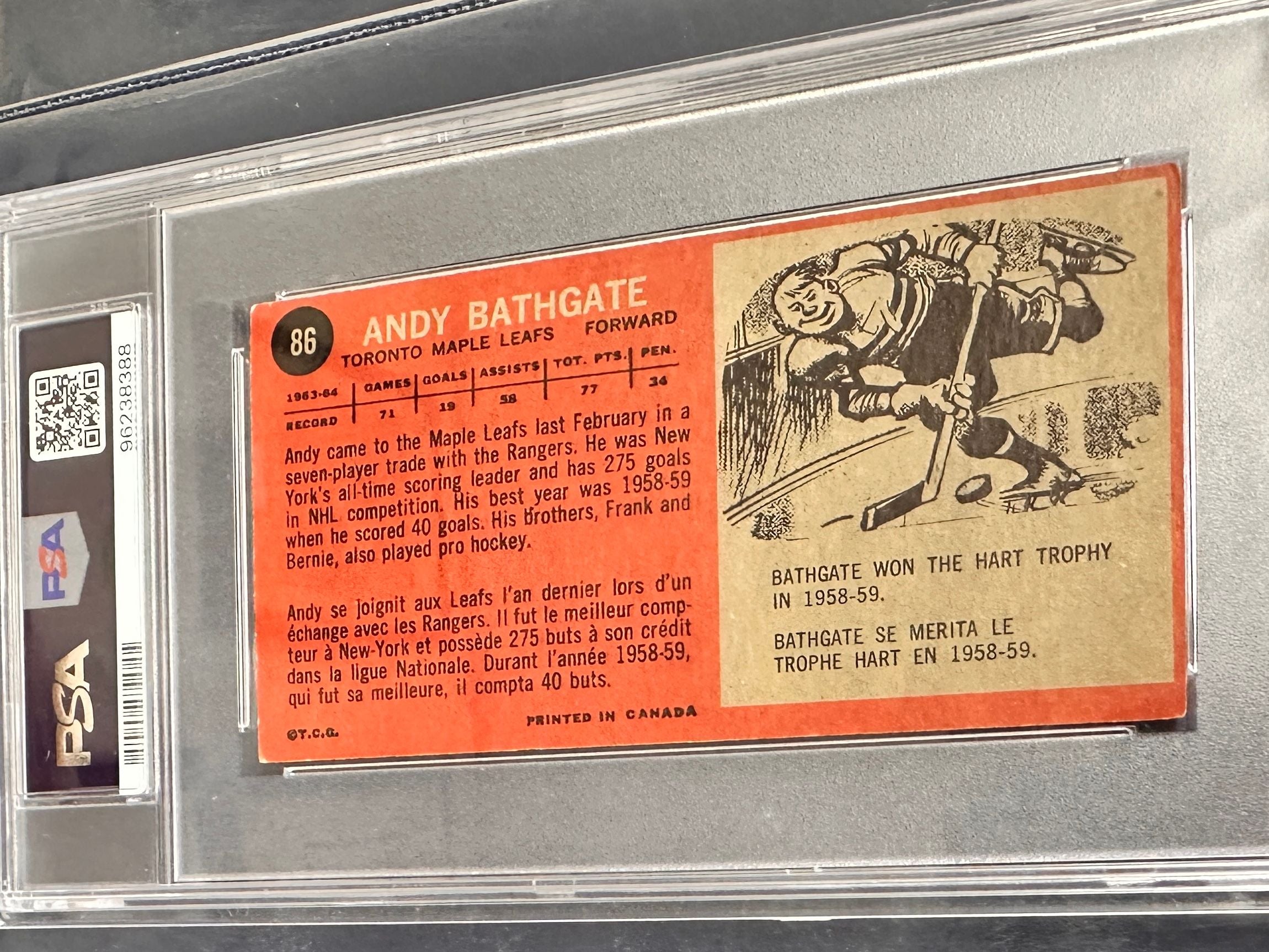 1964/65 Topps #86 Andy Bathgate PSA 4
