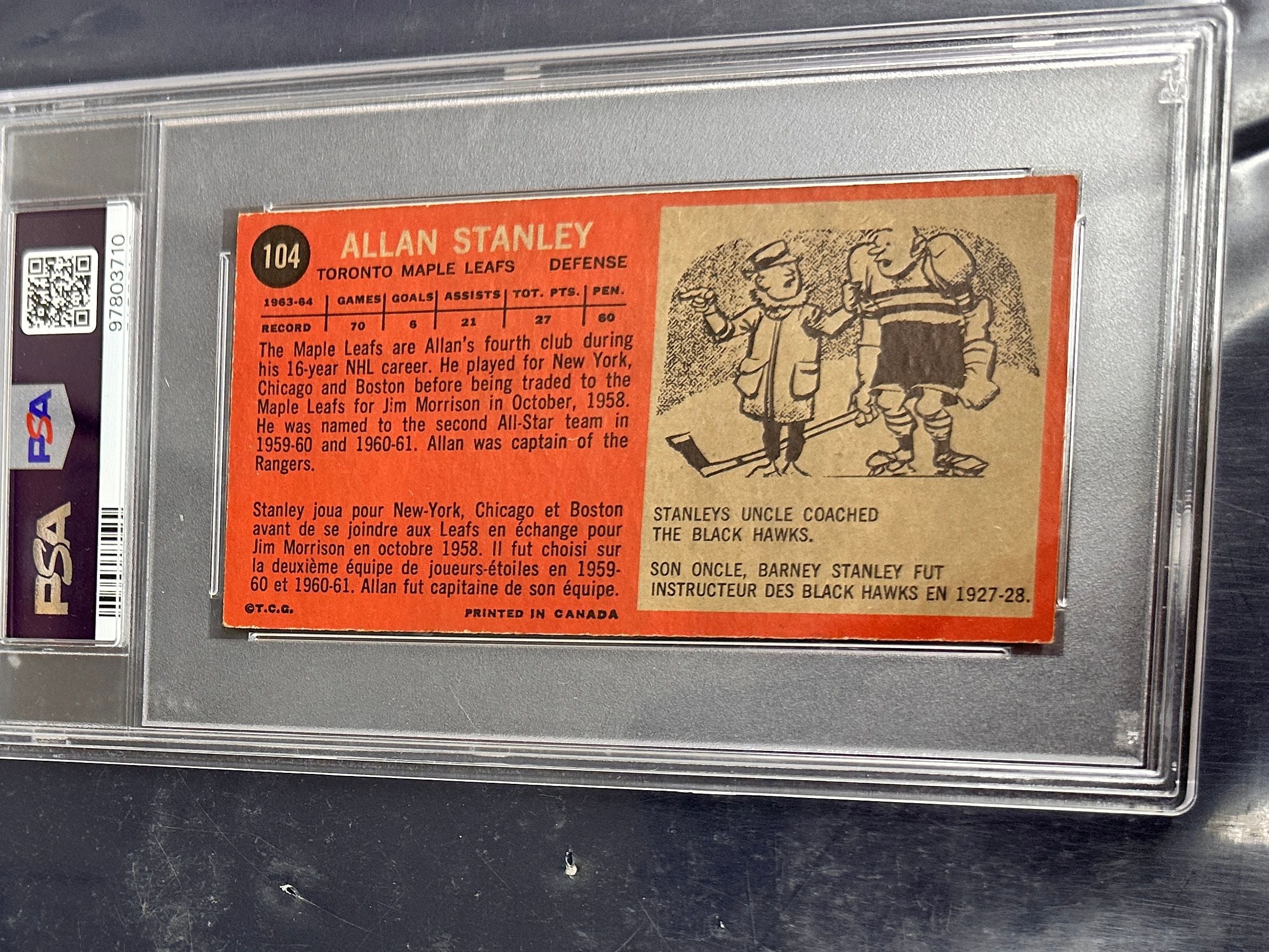 1964/65 Topps #104 Allan Stanley SP PSA 4
