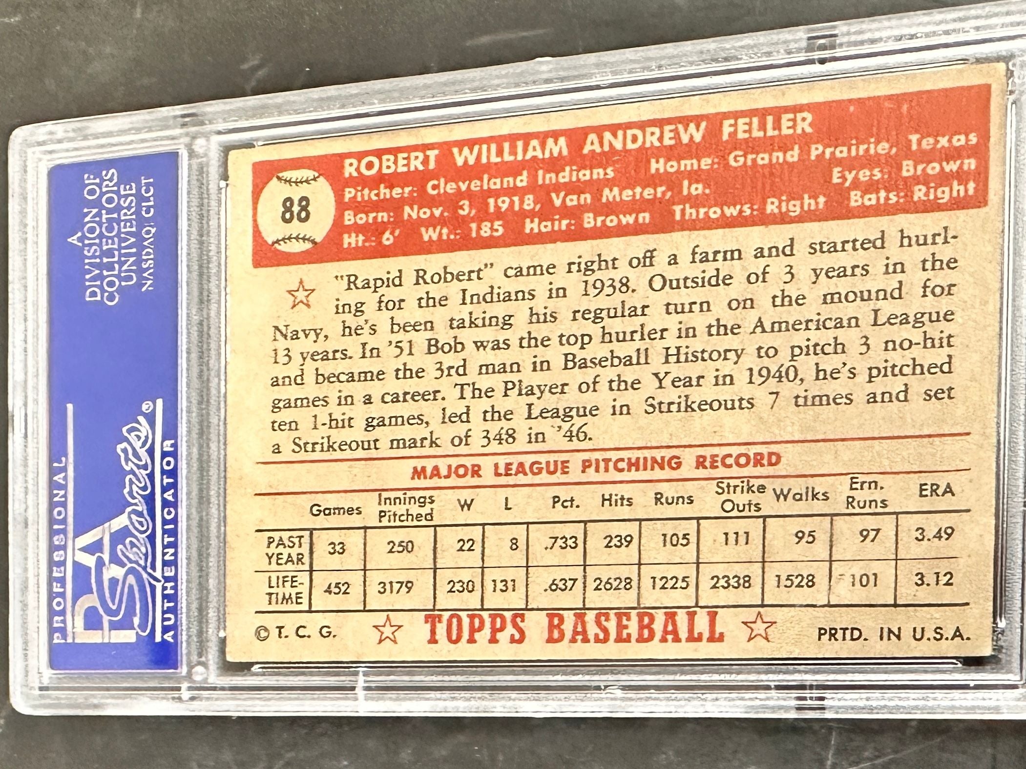 1952 Topps #88 Bob Feller PSA 5