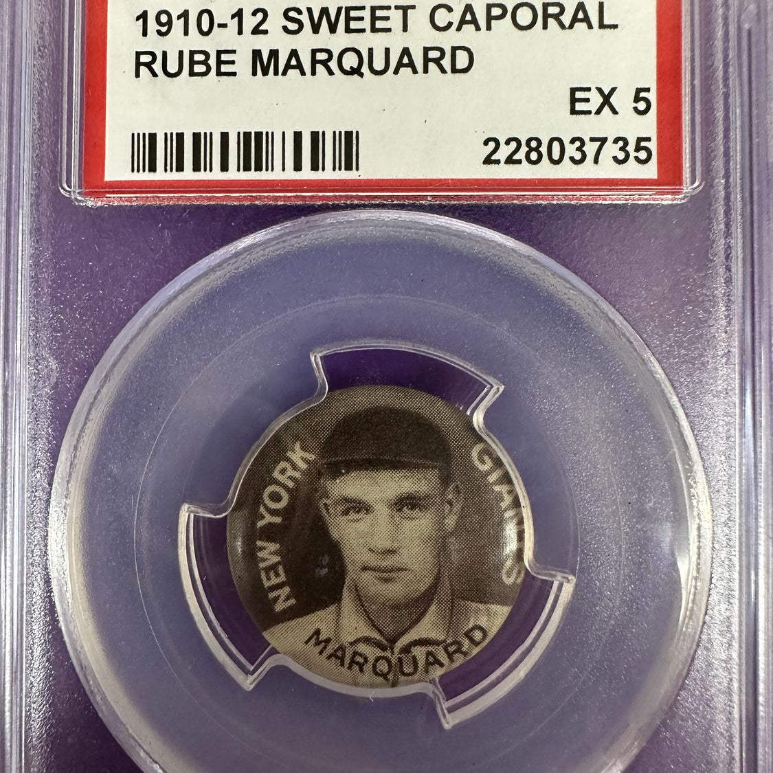 1910 Sweet Caporal Pin Rube Marquard NY Giants PSA 5