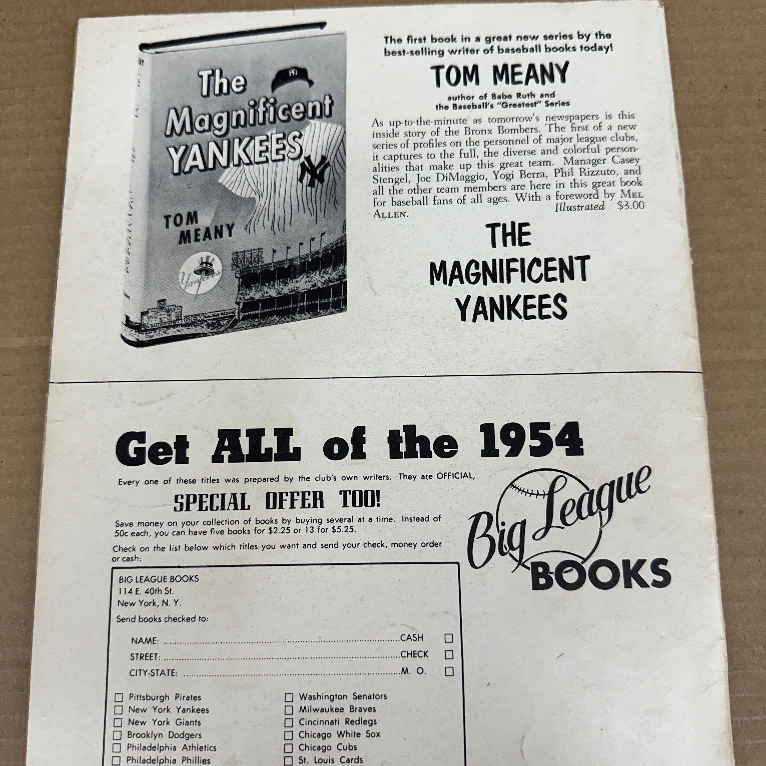 1954 NY Yankees Yearbook Ex/Mint