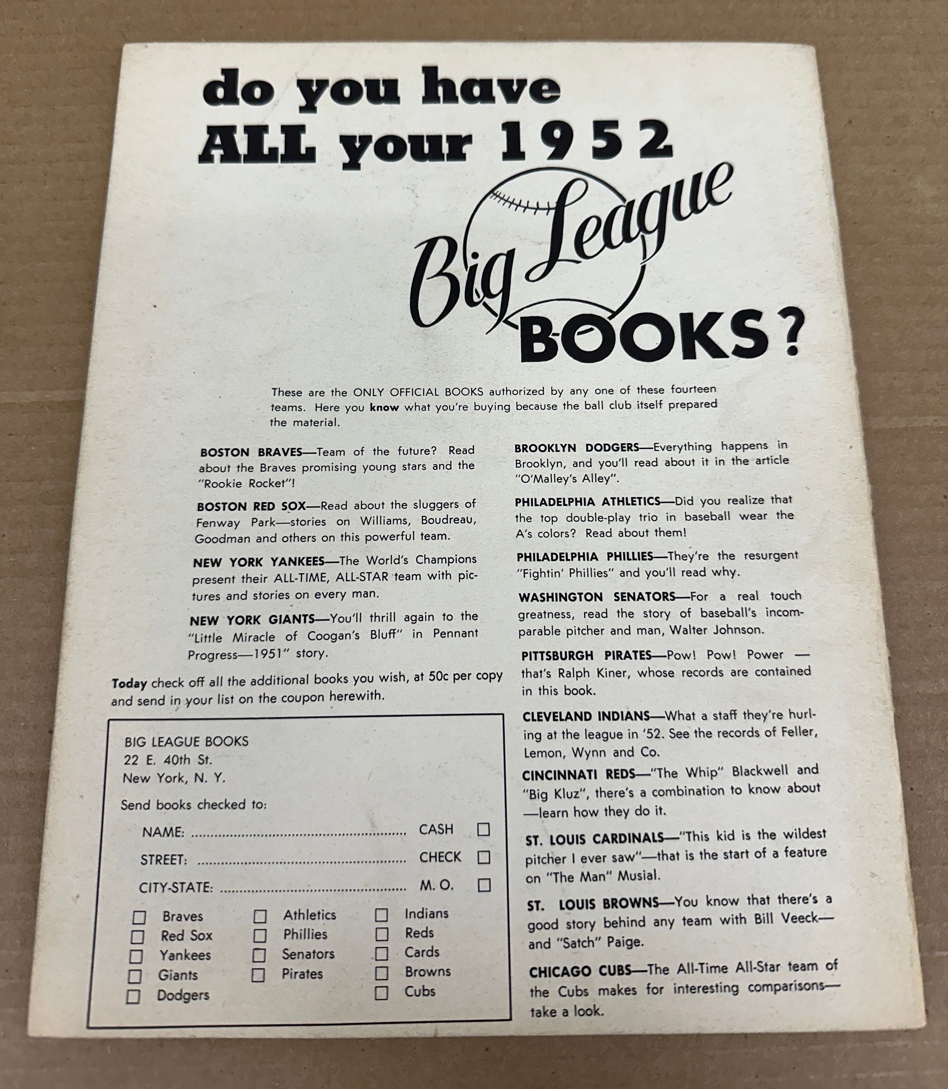 1952 NY Giants Yearbook Ex/Mint