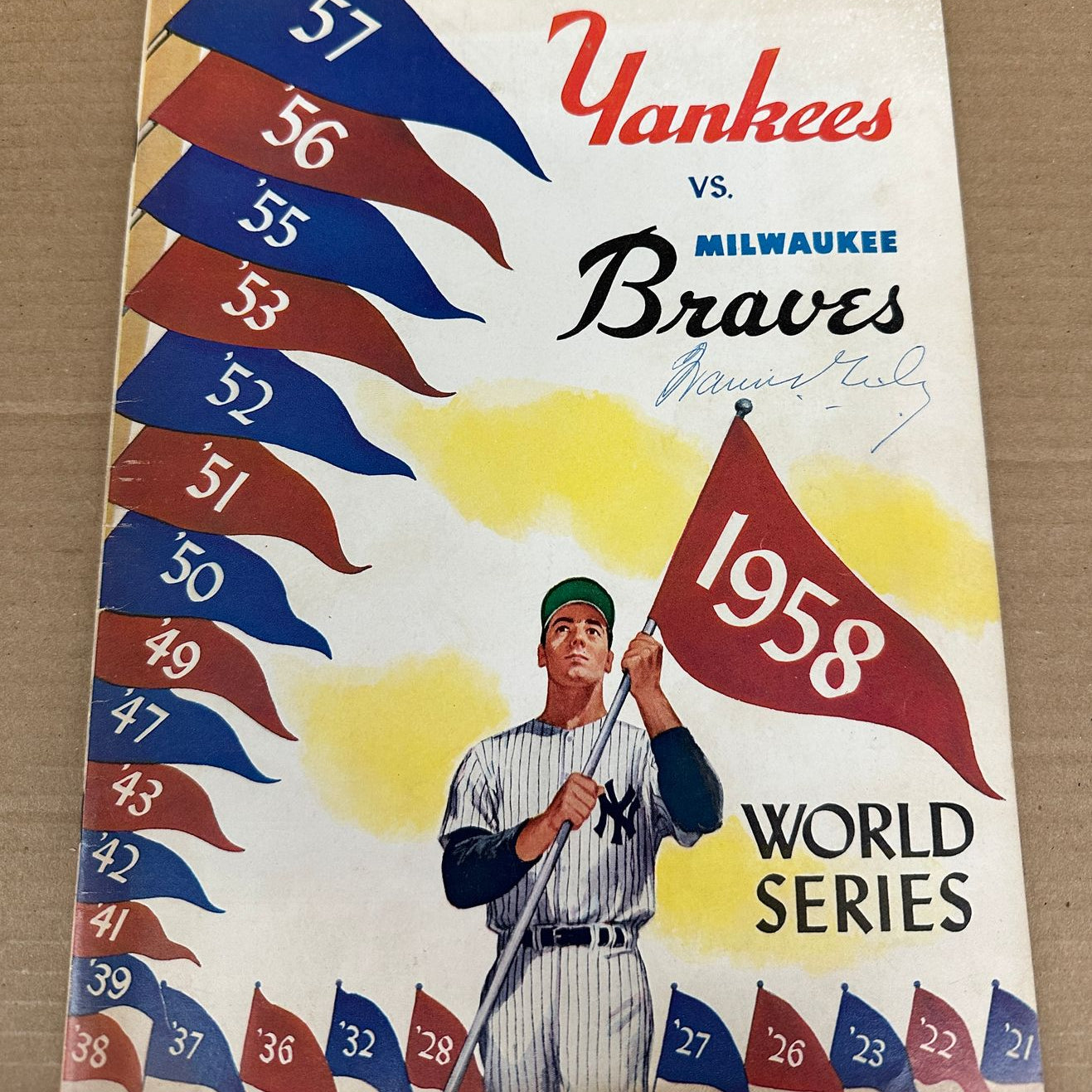 1958 World Series Program Yankees vs. Braves. w/ Warren Giles autograph Ex/Mint