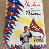 1958 World Series Program Yankees vs. Braves. w/ Warren Giles autograph Ex/Mint