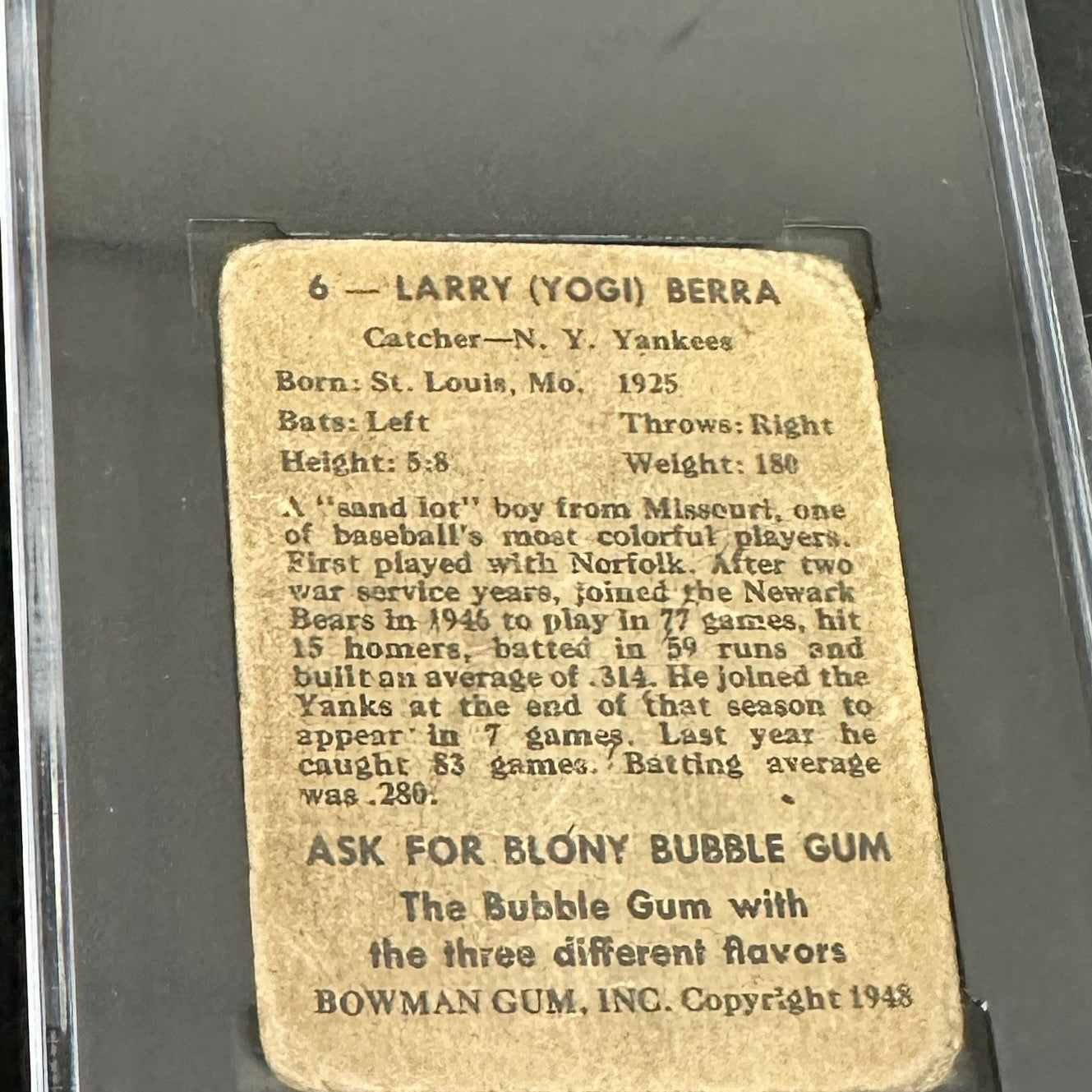 1948 Bowman #6 Yogi Berra rookie SGC 1