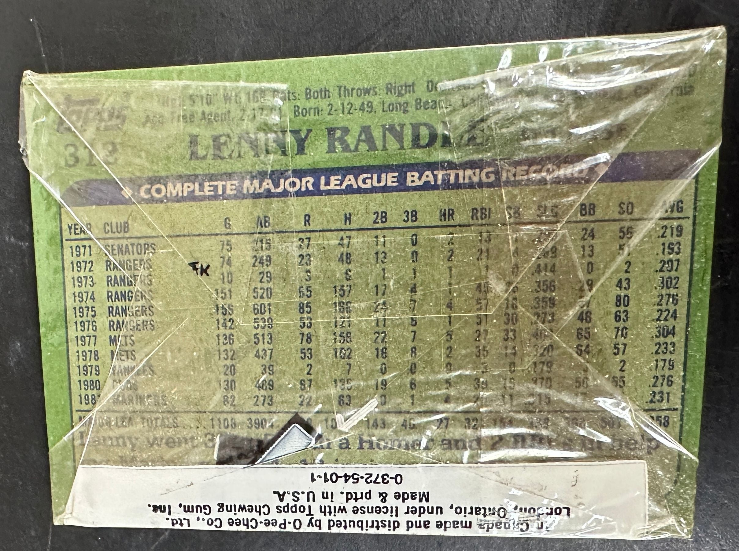1982 Topps Sealed Cello Pack w/ Nolan Ryan on Top