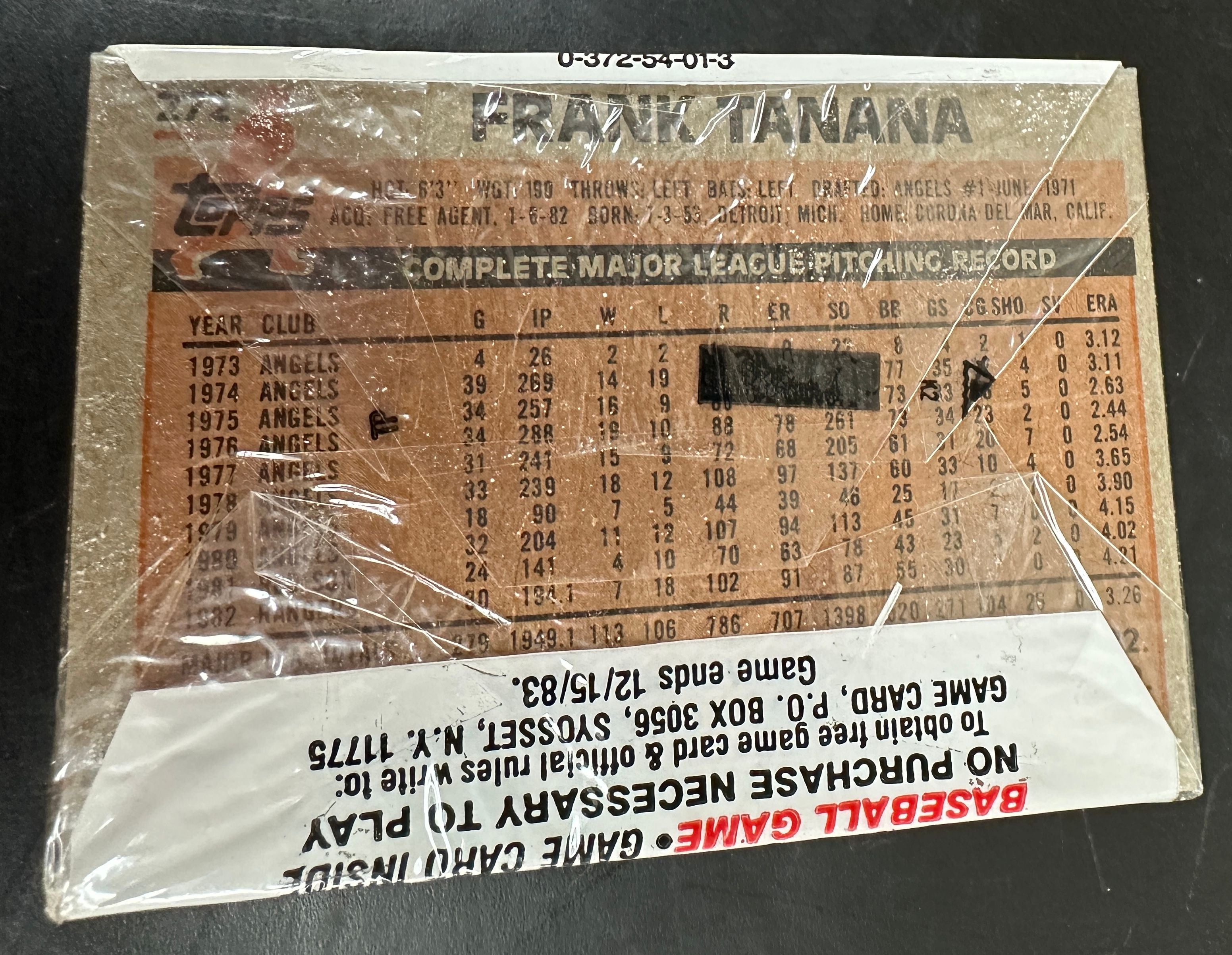 1983 Topps Sealed Cello Pack w/ Nolan Ryan on Top
