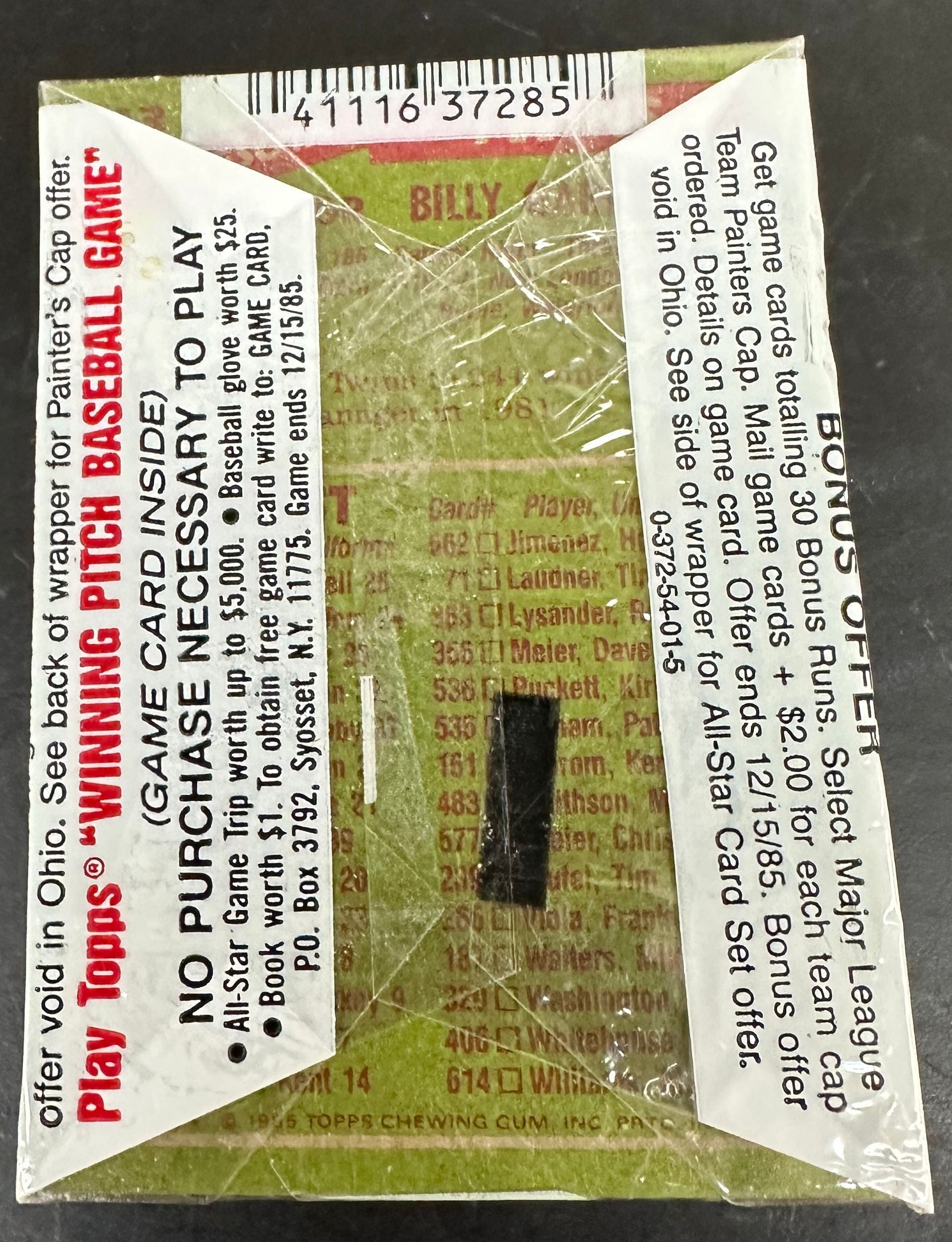 1985 Topps Sealed Cello Pack w/ Nolan Ryan on Top