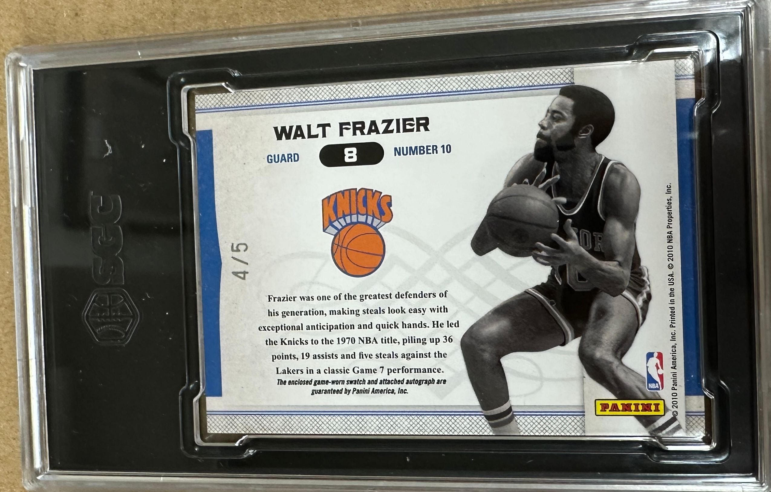 2009/10 National Treasures #8 Walt Frazier NBA Greatest Auto Prime Materials #'d4/5 SGC 10/8.5