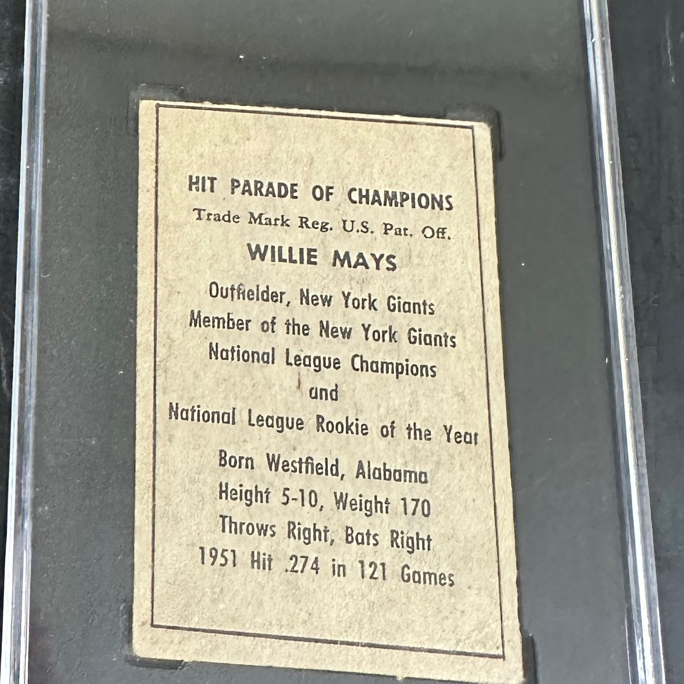 1952 Berk Ross Willie Mays SGC 3