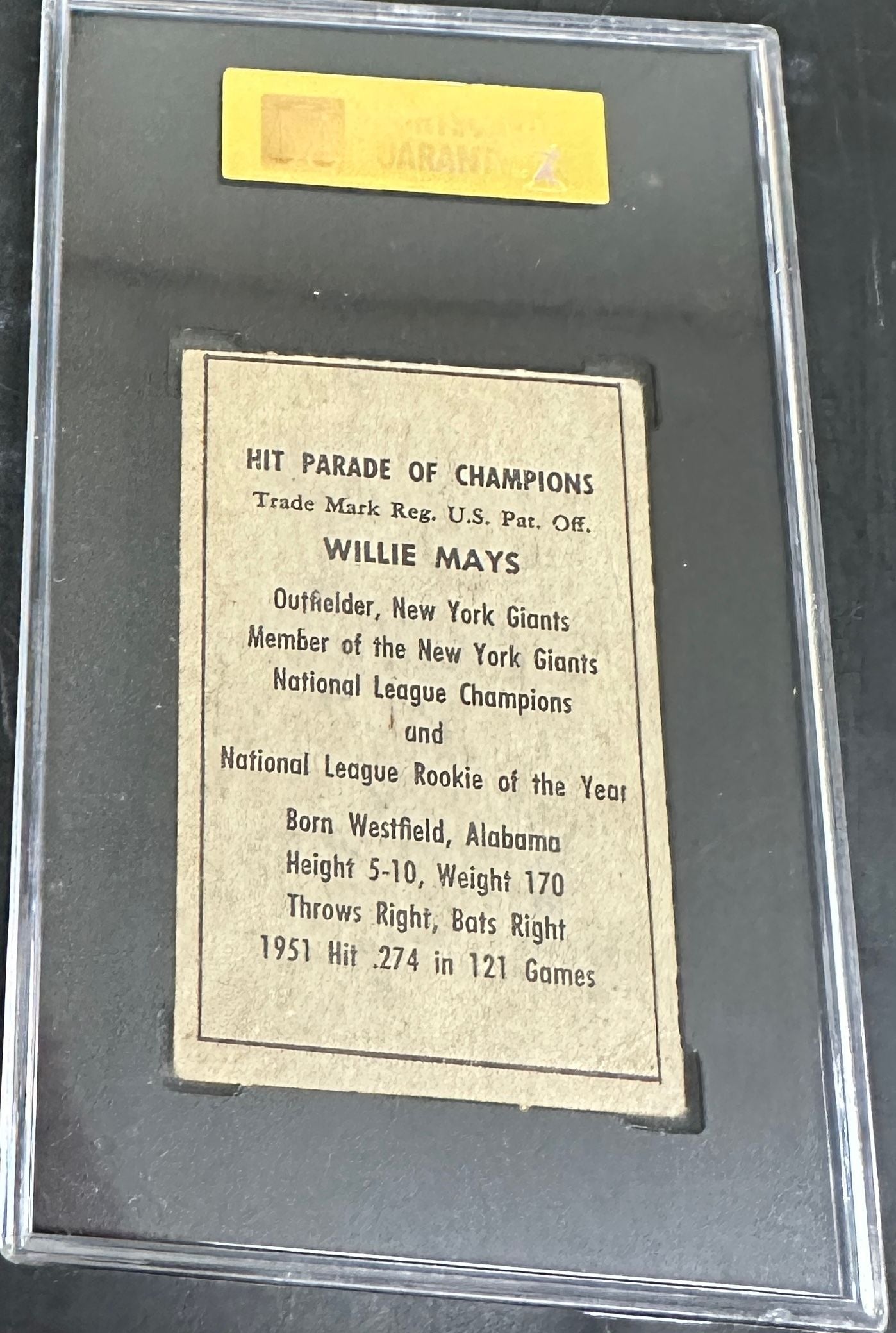 1952 Berk Ross Willie Mays SGC 3