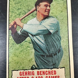 1961 Topps #405 Gehrig Benched After 2,130 Games Ex+