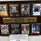 NY Giants 8 All Time Greats Signed Cards Plaque